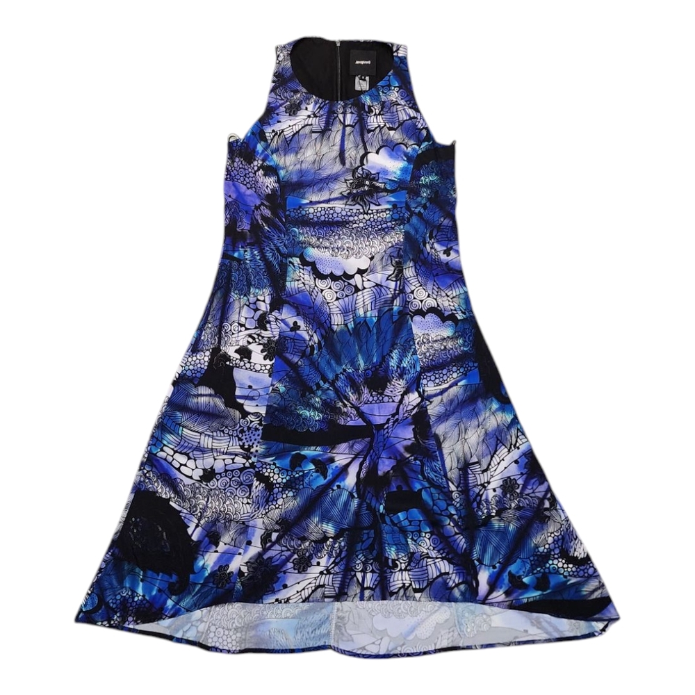 Desigual Blue and Black Patterned Sleeveless Dress